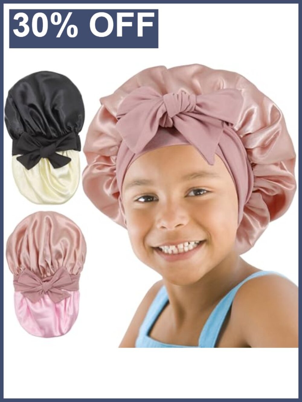 2 Pcs Kids Satin Sleep Bonnet Double Layer Reversible Hair Cap